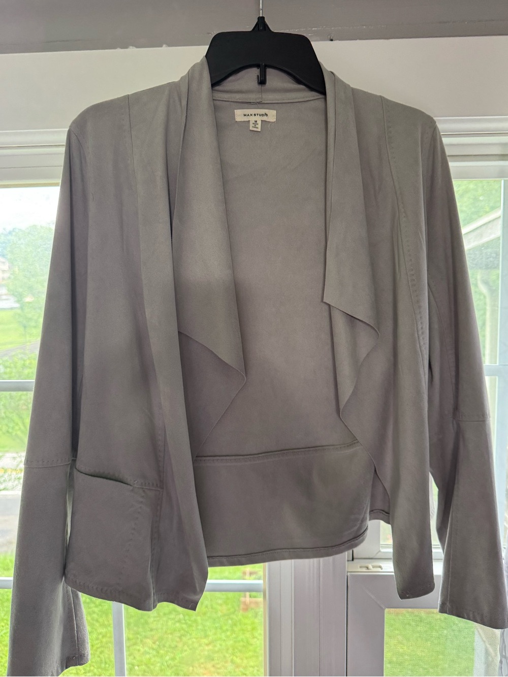 Max Studio Light Gray Open-Front Draped Jacket